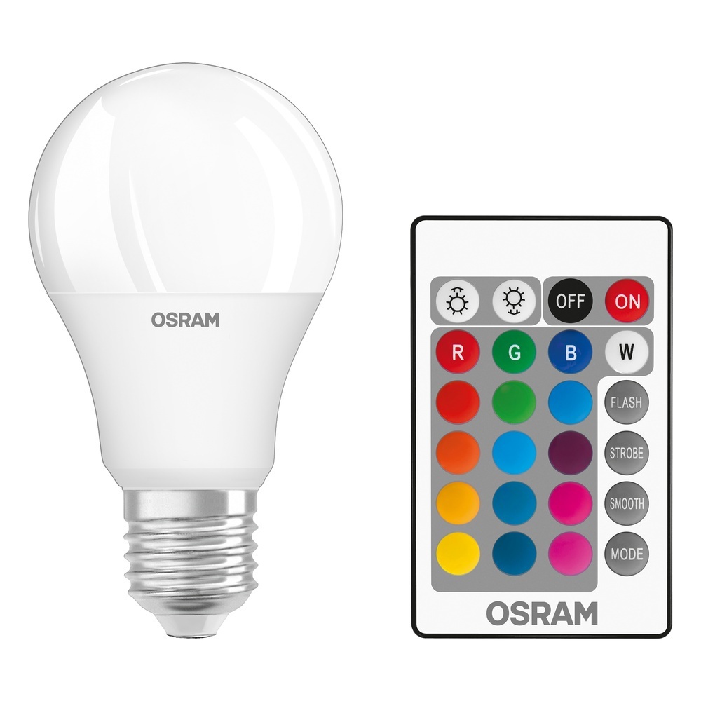 Ledvance Osram LED RGBW Lampe 430754 Typ LEDSCLA60REM-9W/827-230VFR-E27-4X1