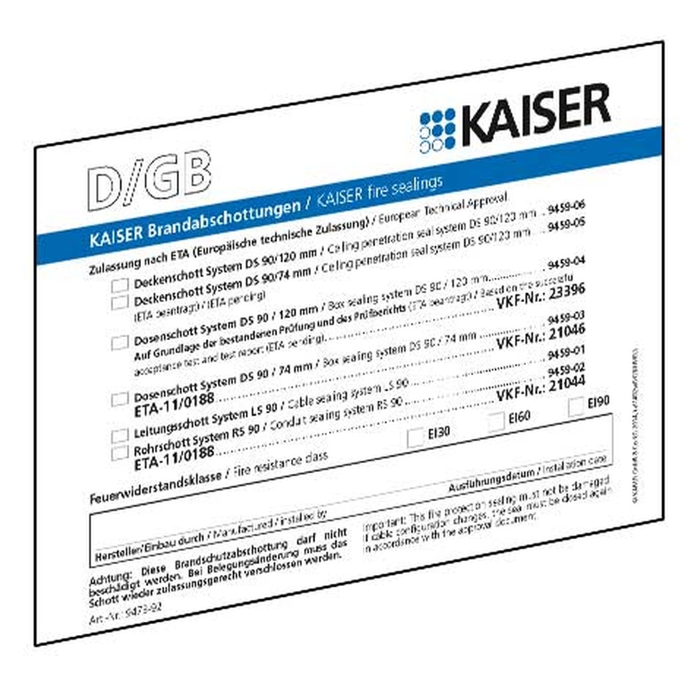 Kaiser Kennzeichnungsschild 9473-91