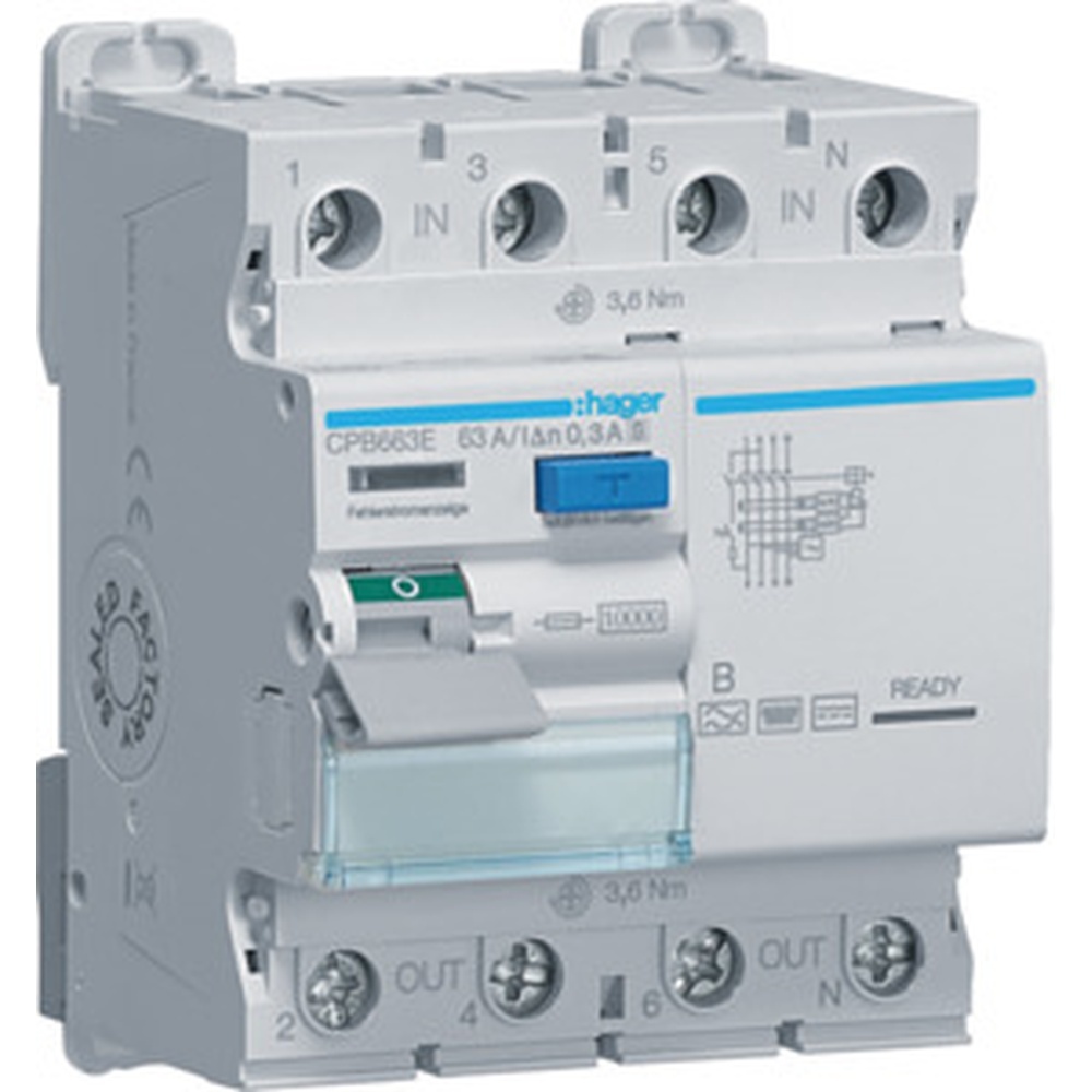 Hager Fehlerstromschutzschalter 4polig CPB663E
